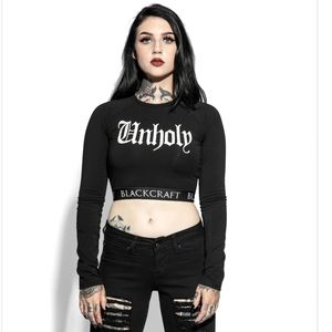BLACKCRAFT Black Unholy Long Sleeve Crop Top Size L